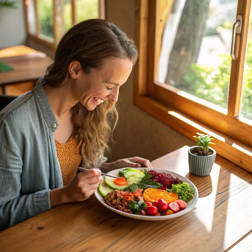 A customer enjoying raw food